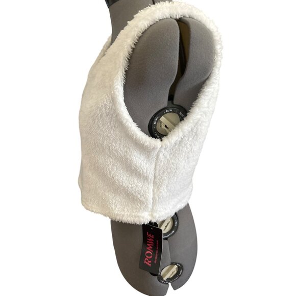 Romwe Fuzzy White Crop Tank Top With Pink Star XL Polyester & Elastane Blend - Picture 2 of 7